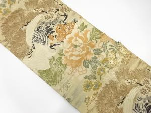 アンティーク　鶴に牡丹・松梅模様織り出し丸帯（材料）